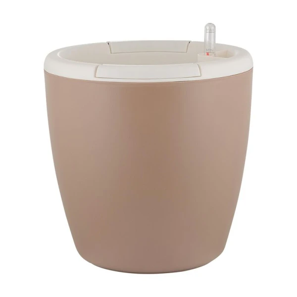 Горшок для цветов 9л 250мм пластик Munchen с внутр.вставкой 6,2л круглый с автополивом молочный шоколад (5)