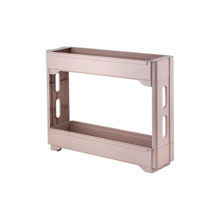 Этажерка прямая 2 секции 53,7*13,3*45см пластик Keeplex Regular на колесиках бежевый топаз (6)