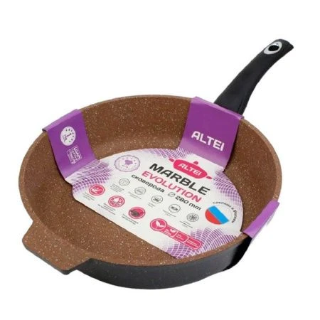 Сковорода 28см алюминий АП Marble evolution brown с несъемной ручкой