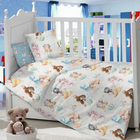 КПБ детский сатин 100%хлопок Lime Time BABY TIME (простыня на резинке, нав.40*60) рис. Русалочка