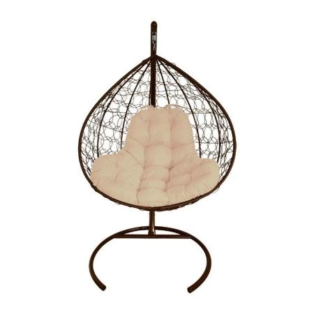 Кресло подвесное XL с ротангом 118*108*186см металл корич., бежевая подушка (max нагр. 120кг)