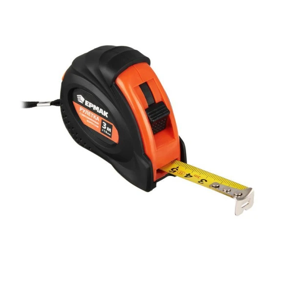 Рулетка металл/пластик 3м 16мм обрезиненный корпус ЕРМАК (12/120)