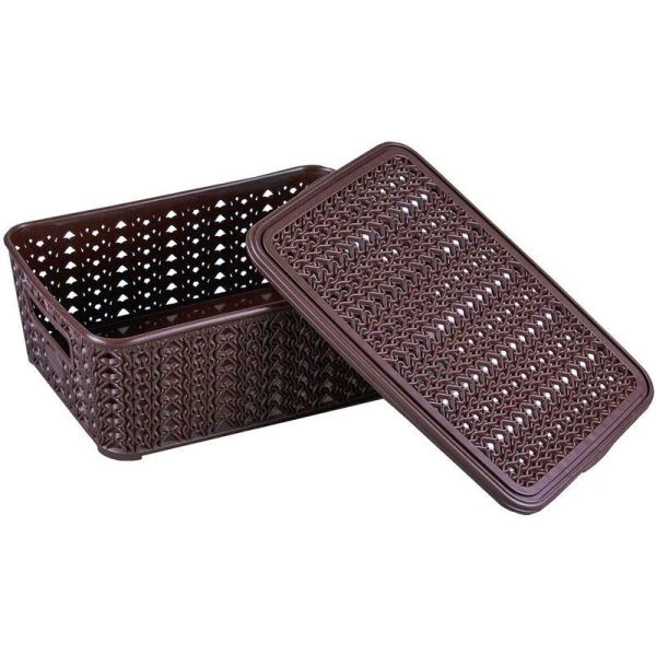 Ящик 3,5л пластик ВЯЗАНИЕ шоколадный с крышкой (20)