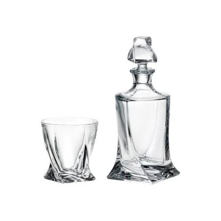 Виски сет графин 850мл, 4стакана 340мл стекло КВАДРО