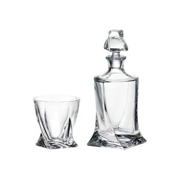 Виски сет графин 850мл, 4стакана 340мл стекло КВАДРО