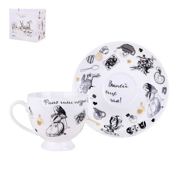 Кофейный набор 2пр фарфор БЕЗУМНОЕ ЧАЕПИТИЕ на 1 персону 240мл подар.уп.NB204SCS (24)