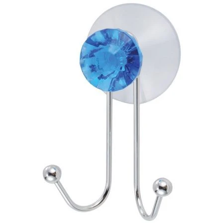Крючок на присоске двойной 9,7*3,5см хром БРИЛЛИАНТ синий W2790 (24)