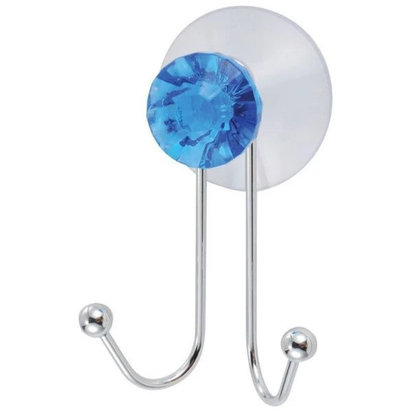 Крючок на присоске двойной 9,7*3,5см хром БРИЛЛИАНТ синий W2790 (24)