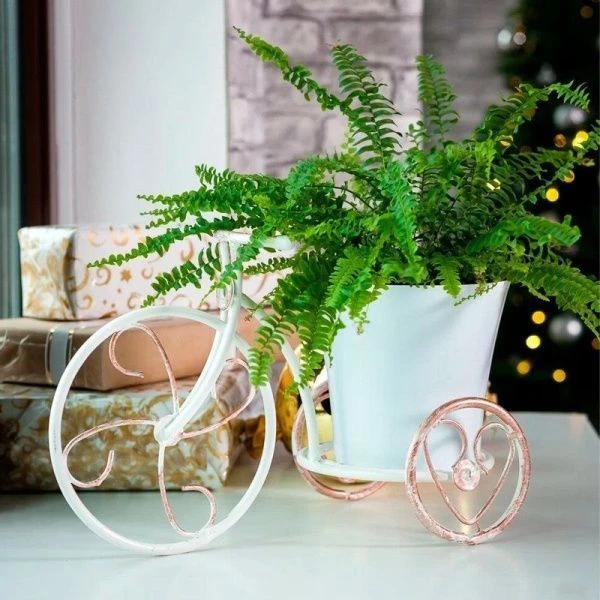 Подставка для цветков на подоконник d15см 19*24*42см металл ВЕЛОСИПЕД большой белая-золото 95-040