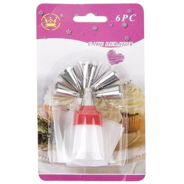 Набор кондитерский 6 насадок, мешок 12*12*25см нерж.сталь/полипропропилен (288)