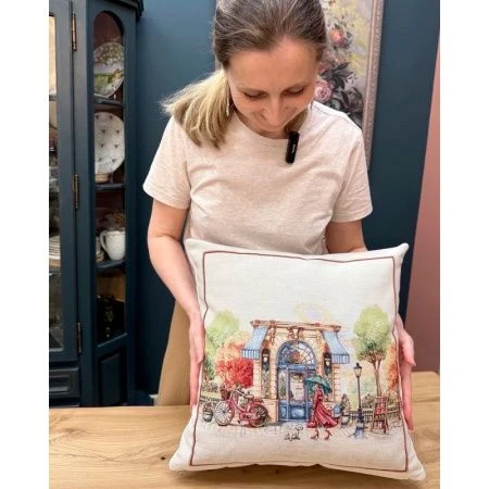 Наволочка декоративная 45*45см гобелен ВЕСЕННИЙ ПАРК Париж Кафе
