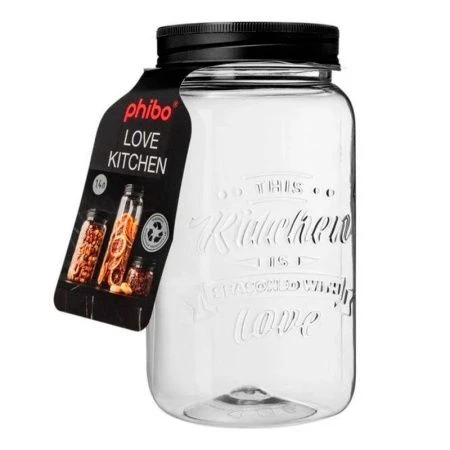 Банка для сыпучих продуктов 1,4л пластик LOVE KITCHEN квадратная с эмбоссингом черная (12)