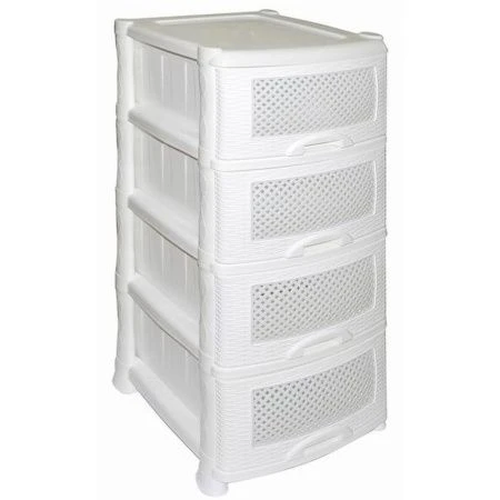 Комод 4-х секционный 95*39*47см пластик ПЛЕТЕНКА белый без декора (1)