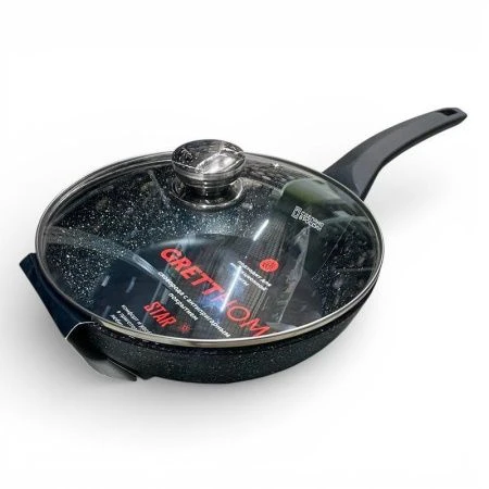 Сковорода 24см h6,5см алюминий АП ГРАНИТ ИНДУКЦИЯ M со стекл.крышкой и несъемной ручкой soft touch RG5L (4)