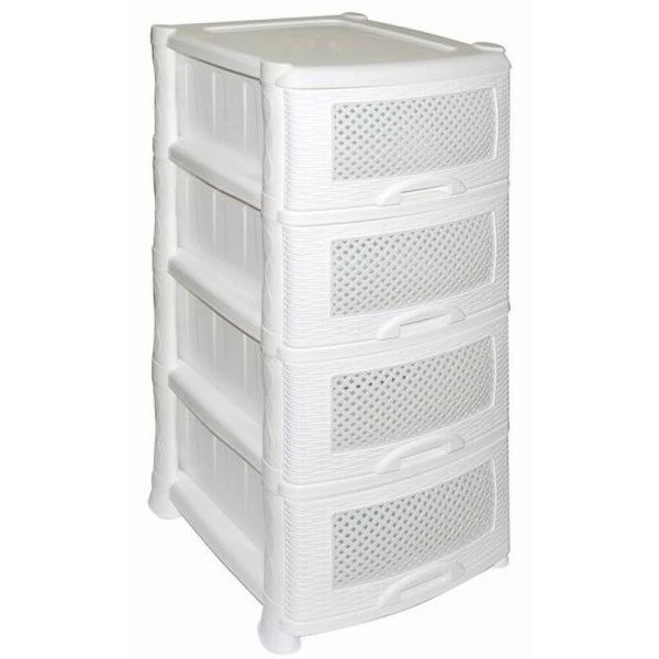 Комод 4-х секционный 95*39*47см пластик ПЛЕТЕНКА белый без декора (1)