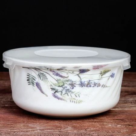 Салатник 1100мл стеклокерамика ПОЛЕВЫЕ с пласт.крышкой 3XMW-YF-19174 (12)