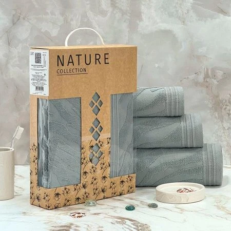 Набор полотенец махровых 3шт. 30*70/50*90/70*140см Сафари 08-179 серый 450г