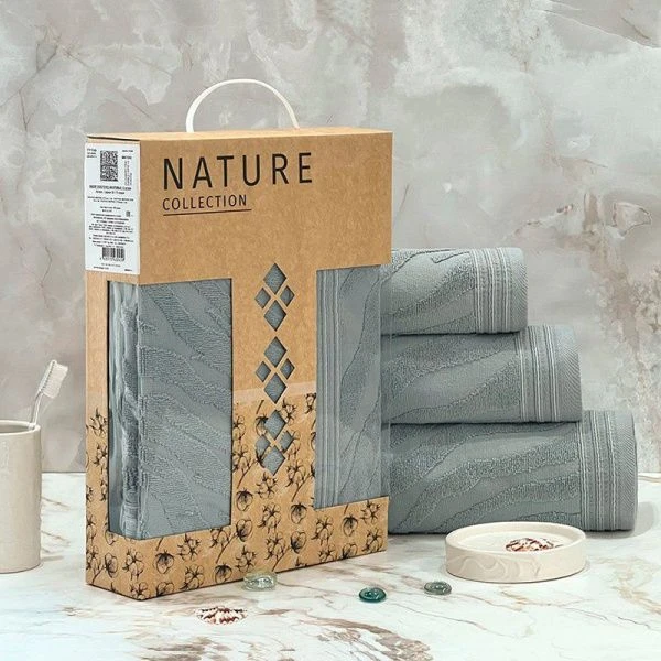 Набор полотенец махровых 3шт. 30*70/50*90/70*140см Сафари 08-179 серый 450г