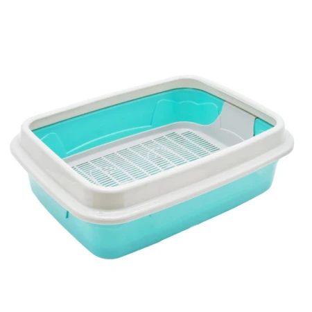 Лоток для питомца большой (корпус+сетка+бортик) 33,4*44,7*14,7см пластик бирюзовый/серый (7)