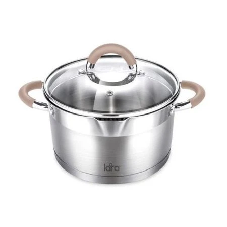 Кастрюля 1,7л h9см нерж.сталь БЕРЛИН стекл.крышка-дуршлаг 16см капс.индукц.дно LR02-340 (4)