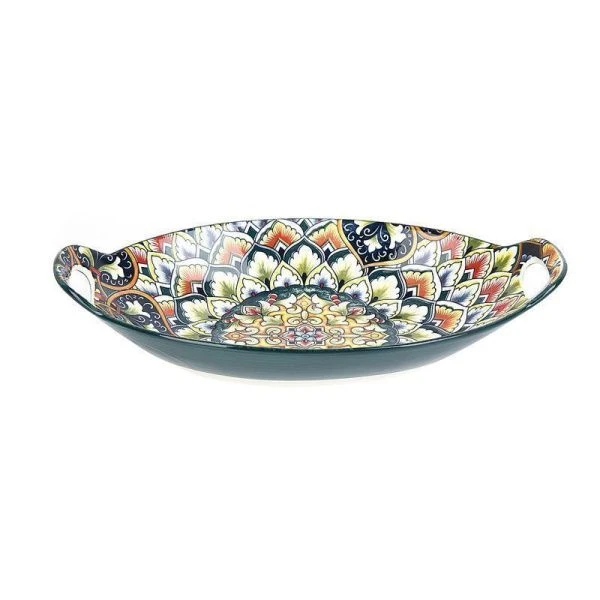 Блюдо овальное с ручками 27,5*15,5*4,5см фарфор Arabesque зеленый (36) ВЫВОД