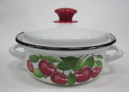 Кастрюля 1л эмаль белая с декором низкая (12) 41804-072/6