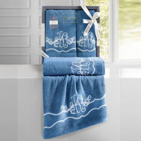Набор полотенец махровые 2пр 50*90/70*140см Karna ADVEN (Синий Небо)