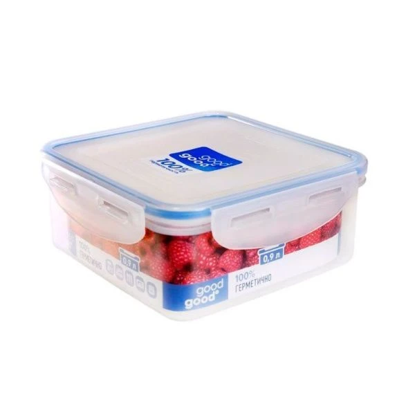 Контейнер пищевой 900мл 155*155*65мм пластик Good&Good герметичный с защелками S2-1 (24)