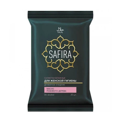 Влажные салфетки SAFIRA c  маслом розового дерева, для интимной гигиены, женские 20шт (24)
