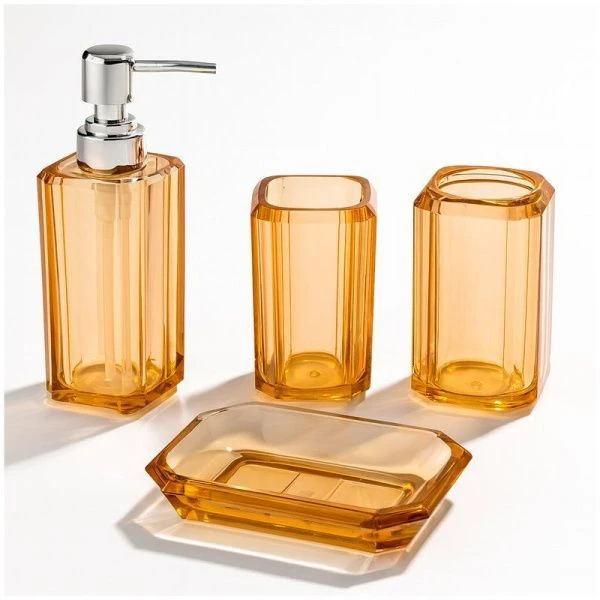 Набор для ванной комнаты акрил 4пр (дозатор, стакан, подст для зуб щеток, мыльн) желтый F4/JC-17367