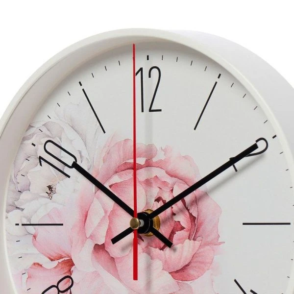 Часы настенные 19,5см пластик РУБИН Пионы белый (10)