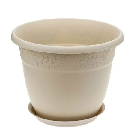 Кашпо 800мл d130мм пластик РЯБИНА с поддоном латте (20)