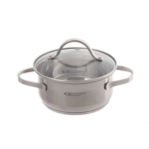 Кастрюля 1,6л нерж.сталь АЛЬТА стекл.крышка d16см толщина стенок 0,5мм индукция КТ-SET-005-16 (8)