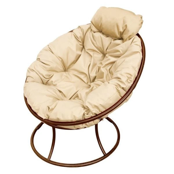 Кресло Папасан мини 81*77*68см металл без ротанга коричневое бежевая подушка (max нагр. 120кг)