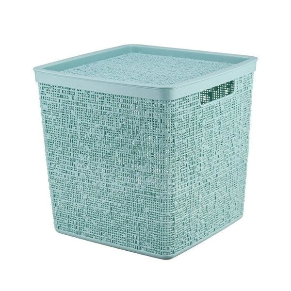 Корзина с крышкой 17л 28*28*28см пластик БЯЗЬ морская волна (8)