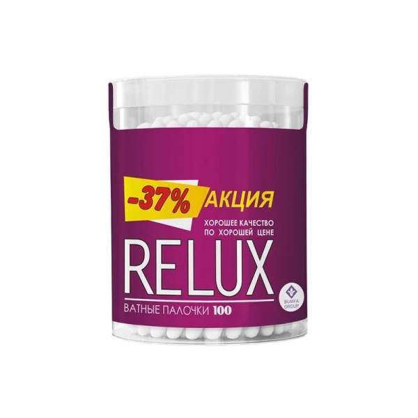 Ватные палочки хлопок/пластик RELUX 100шт цилиндр (24) Ватные палочки хлопок/пластик RELUX 100шт цилиндр (24)
