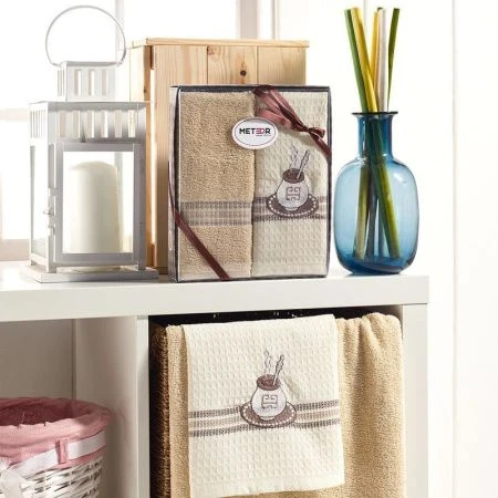 Салфетки кухонные махровые/вафельные 2шт. 40*60см METEOR COFFEE GRAIN подар.уп.