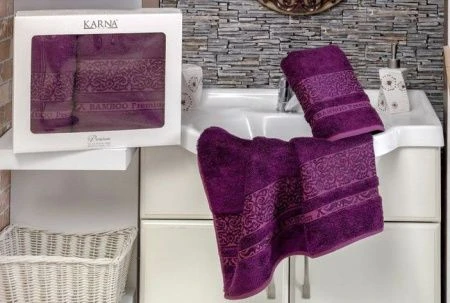 яяяНабор полотенец 2пр 50*90/70*140 бамбук Karna PREMIUM (Фиолетовый)