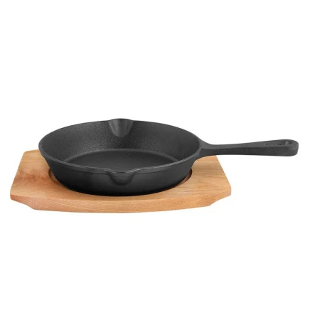 Сковорода 18см чугун литая ручка на дер.подставке TM My Real Iron Cook MC2204W (6)