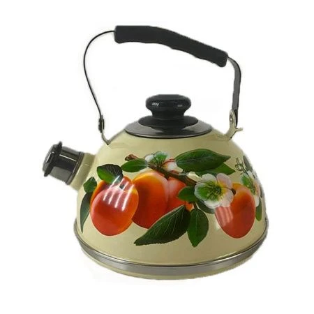 Чайник со свистком 2,5л эмаль АБРИКОС слон.кость подвиж.ручка декор нерж (4)