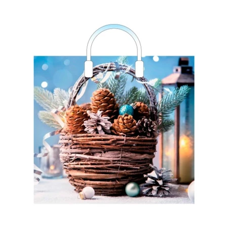 Пакет новогодний с пластиковой ручкой полиэтилен 38*34+3см Натюрморт (10/150)