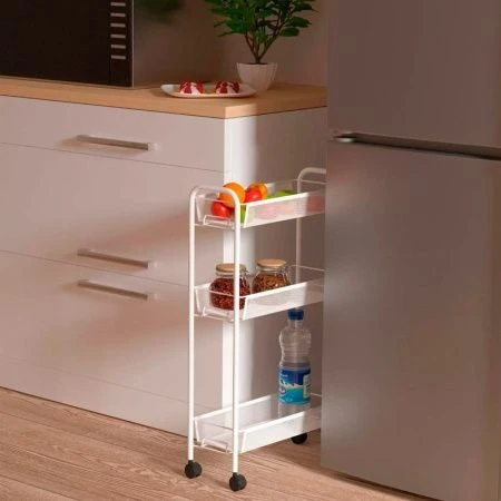 Этажерка 3 секции 44*17*75,5см металл ЛАДЬЯ 1К графит на колесах узкая (1)