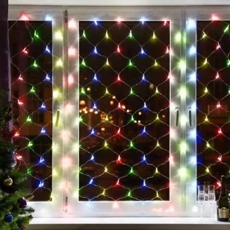 яяяГирлянда светодиодная Сетка полимер.материалы 1,5*1,5м 96LED разноцветный 8 режимов L119 (100)