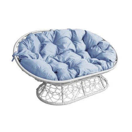 Диван Мамасан с ротангом металл белое, серая подушка 164*104*75см (max нагр. 250кг)