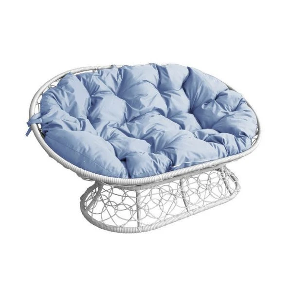 Диван Мамасан с ротангом металл белое, серая подушка 164*104*75см (max нагр. 250кг)