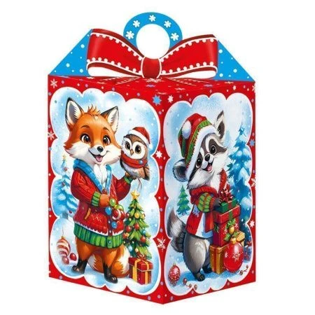 Коробка новогодняя картонная 11,5*11,5*17см 1кг Зверята (150)