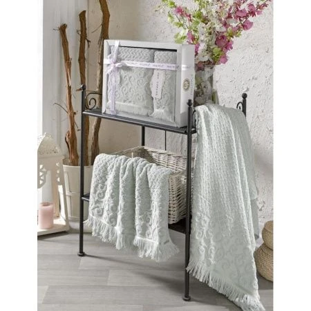 Набор полотенец махровые 2пр 50*90/70*140см жаккард с бахромой PHILIPPVS WENDY зел. 500гр подар.уп.