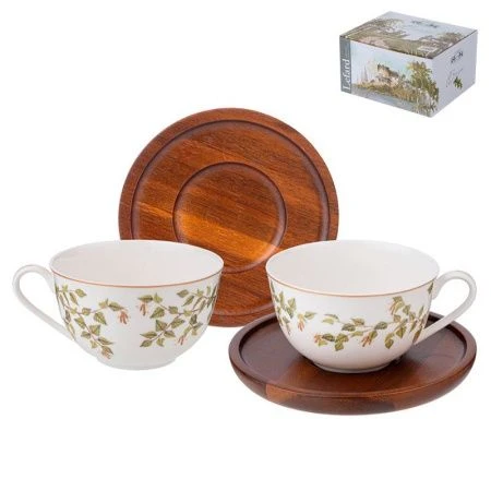 Чайный набор 4пр фарфор БЕРЁЗКИ на 2 персоны 300мл на дер.блюдцах (12)