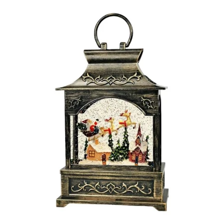 Фонарь с подсветкой  и водой 16,6*8,8*25см пластик/полирезин Новогодняя ночь, работает от батареек 3*АА (не и