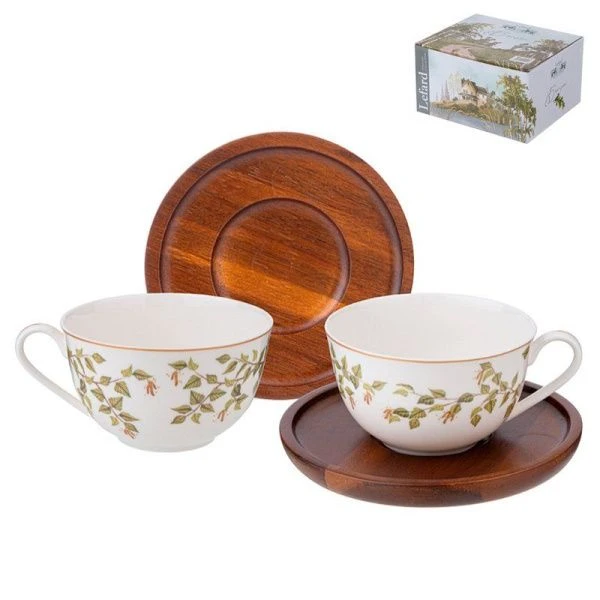 Чайный набор 4пр фарфор БЕРЁЗКИ на 2 персоны 300мл на дер.блюдцах (12)